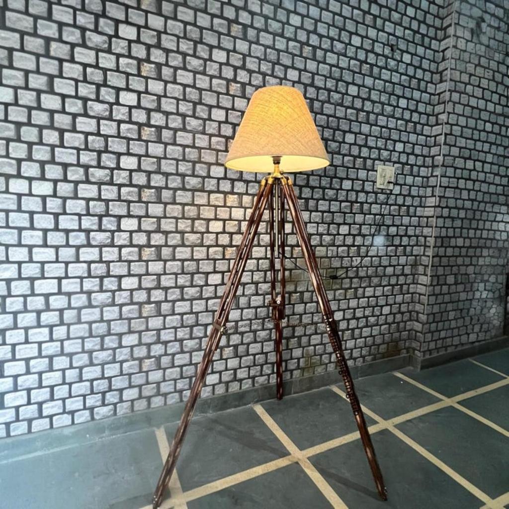 Large Natural Teak Wood Tripod Lamp - Industrial Designer Studio Floor Lamp, Adjustable Lighting Fixture Home Decor Collectible