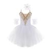 Dziewczęca sukienka do tańca baletowego, bez rękawów, tutu na ramiączkach spaghetti, dekorowana dżetami i koronką, spódnica z siateczki + nakrycie głowy i falbana