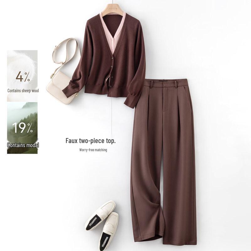 IHIMI Women s Modal Wool Knit Cardigan Two-Piece Set XL