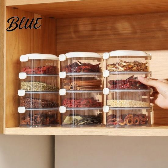 5-Tier Sealed Spice Clear Divided Airtight Seasoning Storage Boxes Organizer Stackable Pantry with Compartments