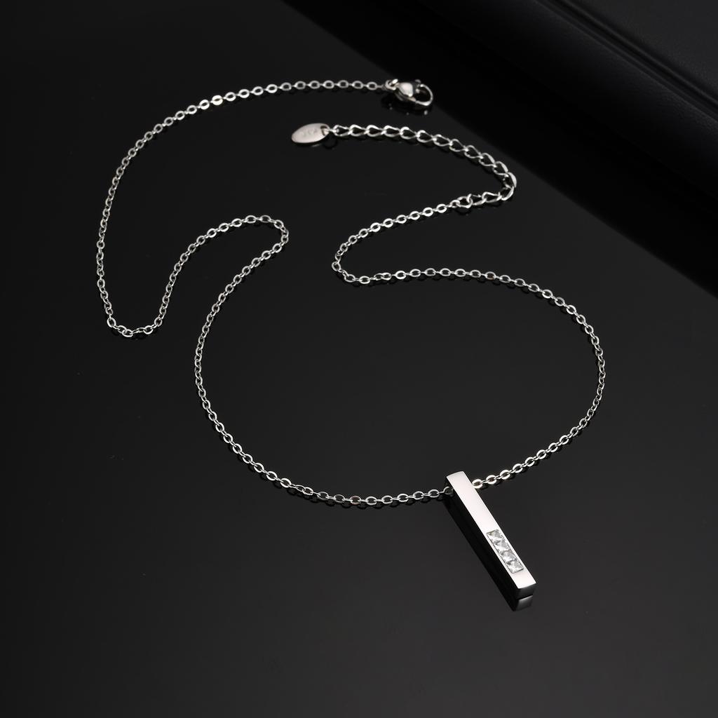 Xiaomi Vnox Stainless Steel Vertical Bar Pendant with White Zircon Necklaces for Men, Adjustable O-chain Metal Slim Dog Tag Jewelry New