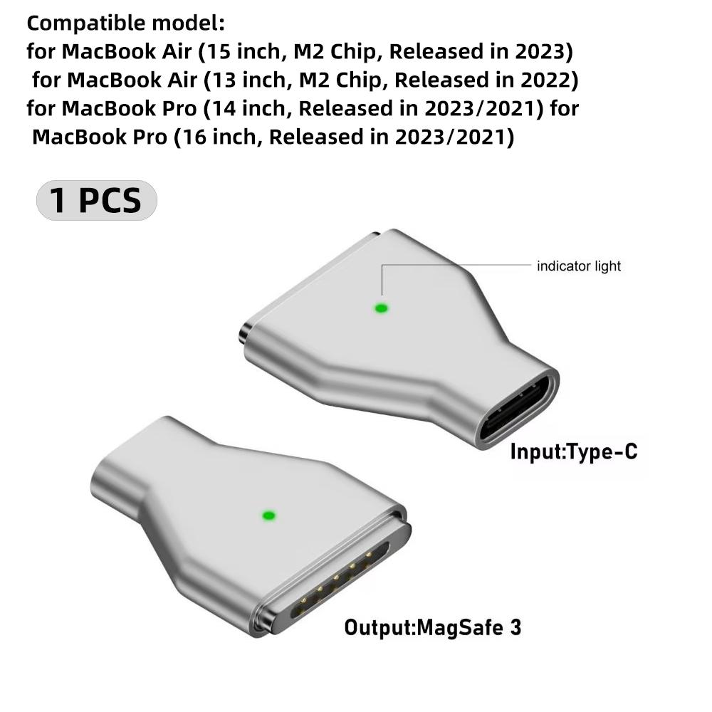 140W Type-C Female To Magsafe 3 Converter Laptop Indicator Light USB-C Magnetic Adapter Zinc Alloy Connector for MacBook Air/Pro