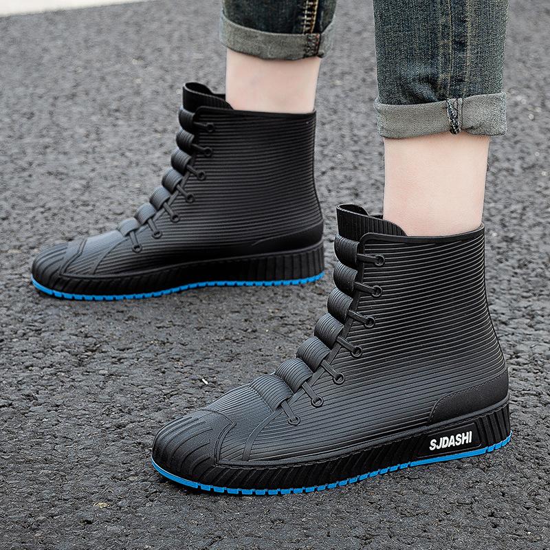 Modische Herren-Regenstiefel, Gummi-Gummistiefel, zum Reinschlüpfen bis zur Mitte der Wade, wasserdichte Arbeitsstiefel, Komfort, rote, rutschfeste Angelschuhe für Herren
