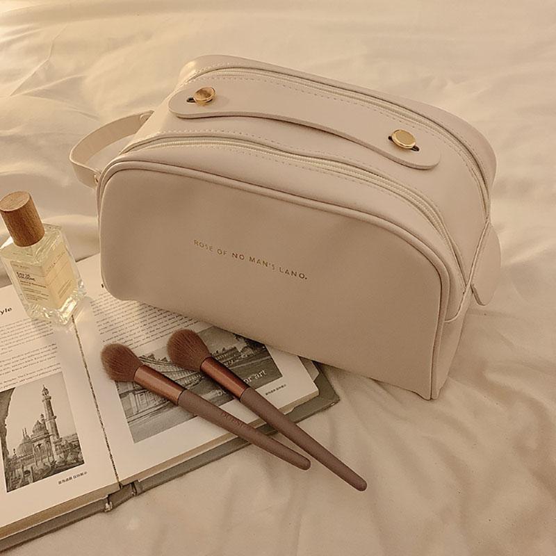 Large Capacity Double Zipper Makeup Bag Female Portable Simple New High-Grade Sense Travel Skincare Toiletry Bags Storage Pack