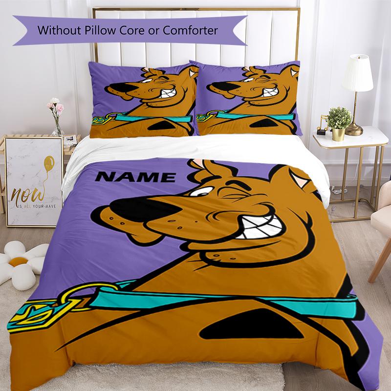 3pcs Custom Name Scooby Doo Bedding Set Duvet Cover Closure Includes 1 Duvet Cover & 2 Pillowcases, Soft and Comfortable for All Seasons.