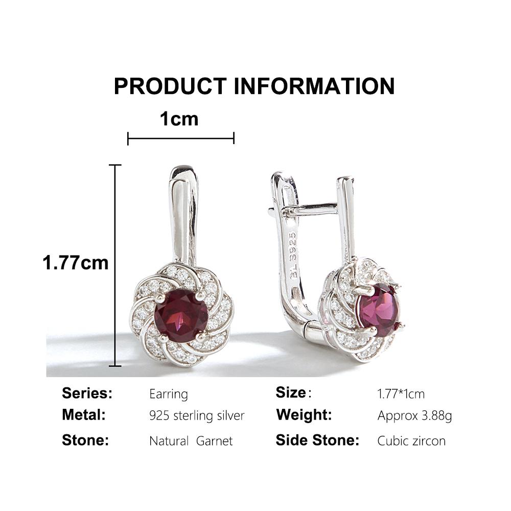 Flower Shape Design 925 Sterling Silver Women's Earrings Natural Round 5.0mm Rhodolite Garnet Fine Jewelry for Valentines Gifts