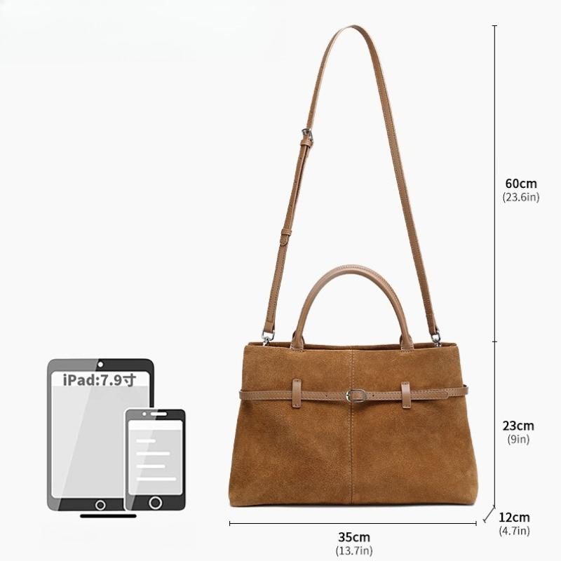 Oversized Suede Leather Briefcase Spacious Handheld Shoulder Crossbody Bag Women Slouchy Commuting Premium Light Luxury Handbag
