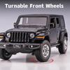 1/32 Jeep Wrangler Sahara Diecast Toy Car Model SUV Miniature Free Wheels Doors Openable Sound Light Collection Gift for Boy Kid