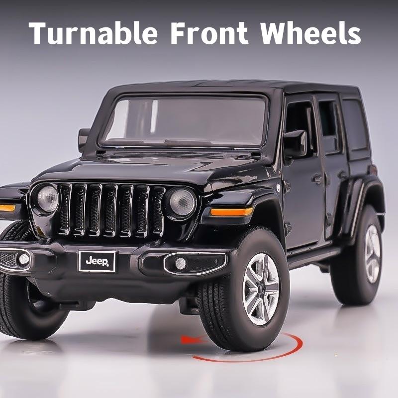 1/32 Jeep Wrangler Sahara Diecast Toy Car Model SUV Miniature Free Wheels Doors Openable Sound Light Collection Gift for Boy Kid