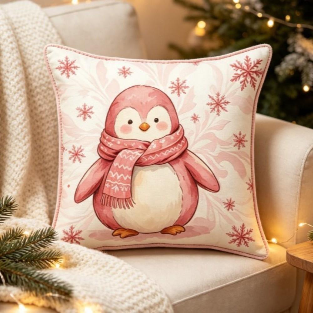 Soft Christmas Pillow Cover Pink Watercolor Style Santa Pillow Cover  Party Decoration