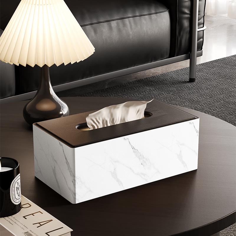 Marble Pattern Leather Tissue Box