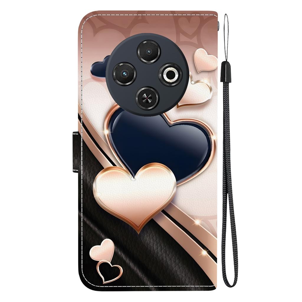 Handmade PU Leather Flip Case for Tecno Spark 30C (4G) Anti-Slip Shockproof Cover with Wrist Strap & Heart/Rose Cat Designs