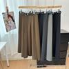 Women's Elegant High-Waisted Wool Blend Pleated Midi Skirt with Belt