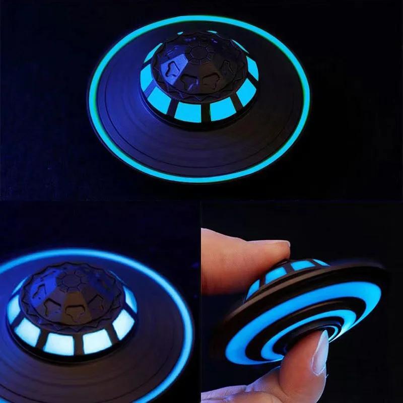 Cool Spaceship Ufo Fidgeting Spinner Edc Metal Alloy Luminous Fingertip Gyroscope Relaxing Toys For Adults Kids Counter Anxiety