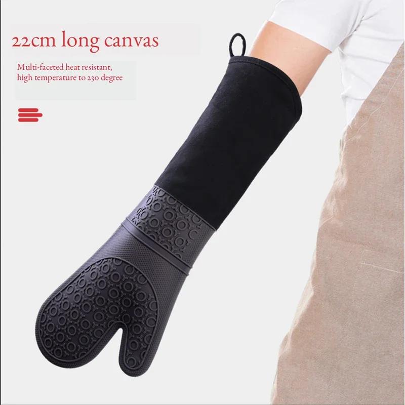 19.6 Inch Silicone Oven Mitts Heat Resistant Oven Gloves Non Slip Waterproof Gloves Cotton Lining Baking Cooking Kitchen Mitts