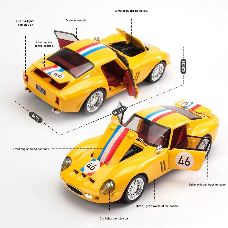 Ferrari 250 GTO 1962 Classic Supercar Simulation Diecast & Toy Vehicles Sounds & Light Pull Back Car 1:32 Alloy Model Birthday Gifts