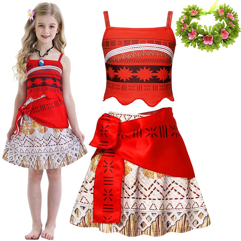 Moana Nuovo Vestito Vestiti da Principessa per Bambine Travestimento Bambini Collana Vaiana Maialino Pulcino Costume Carnevale Estivo per Bambini 2-10A