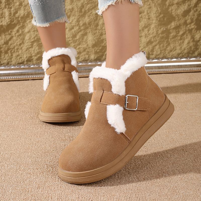 

Новые женские замшевые зимние ботинки - ботильоны из искусственного меха с ремешком с металлической пряжкой, водонепроницаемые зимние ботинки с нескользящей подошвой 41