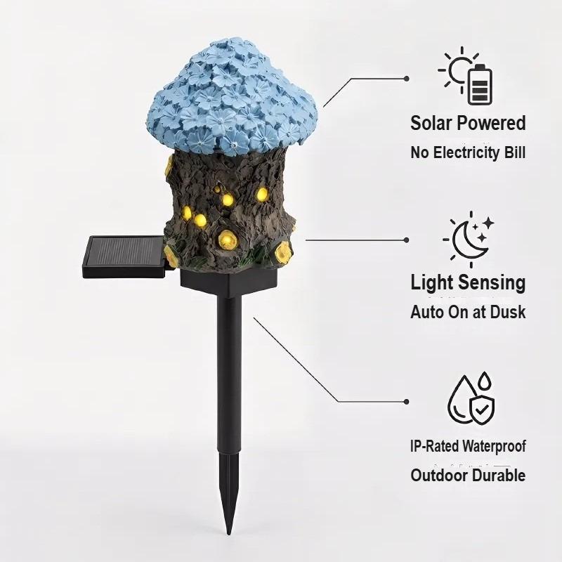 Solar Resin Garden Stake Lights Mushroom House Shaped Outdoor Waterproof Landscape Decorative Lawn Lamps for Yard Pathway