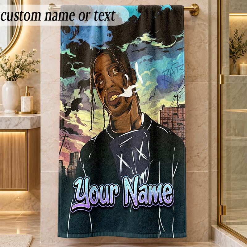 Beach TowelTravis Scott Custom Name Text Personalized Soft Towel for Beach Pool Indoor Home Decor Gift