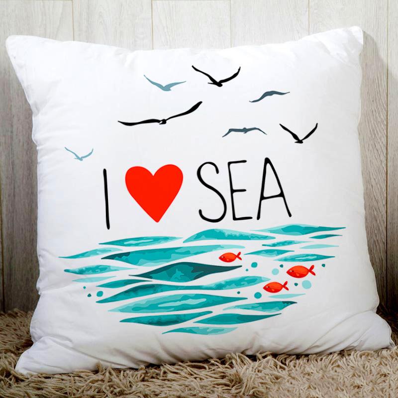 Classic Artwork Blue Sea Sail Print Quality Sofa Cushion Cover Home Decor Pillowcase