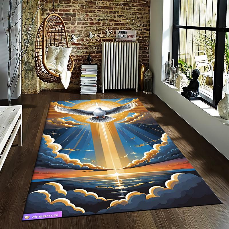 Dove and Cross Radiant Sunset Carpet Non-slip Rug Suitable for Living Room and Bedroom Sofas
