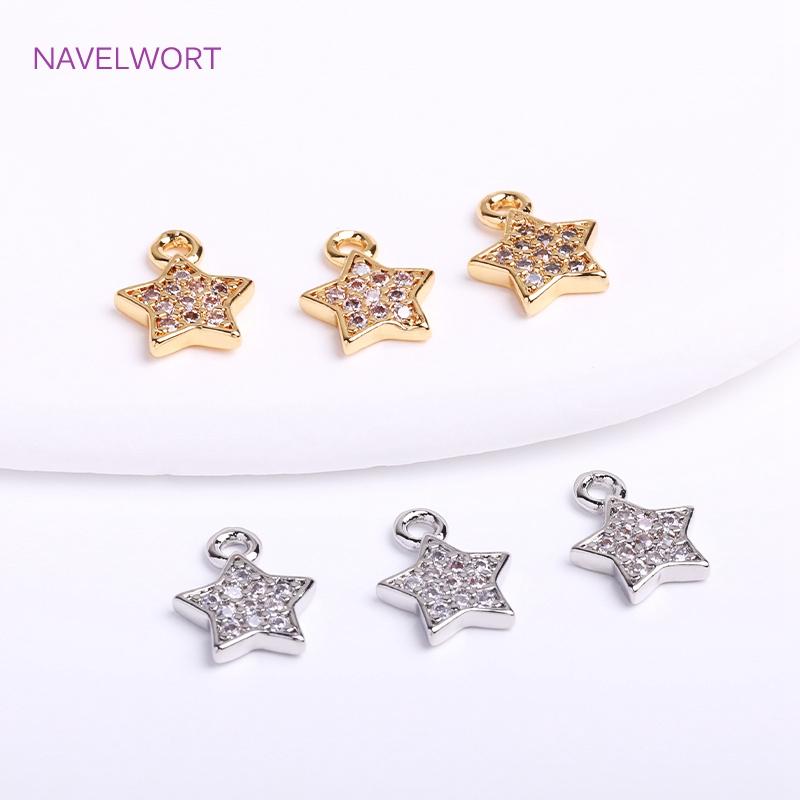 14K Gold Plated 7.5mm Cute Pentagram Earring Charms Inlaid Zircon Tiny Star Pendants DIY Jewelry Making Accessories Wholesale
