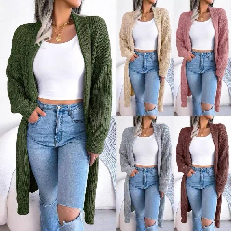 Gray temperament casual all-match lapel long cardigan, warm and comfortable sweater jacket in autumn and winter 9846