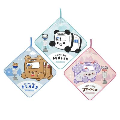 Marushin Loop Towels Fun Animal Bus Go Animal Character Design Perfect for and Elementary School Perfect for Girls (3-Pack) - "Go Bus" - Preschool,