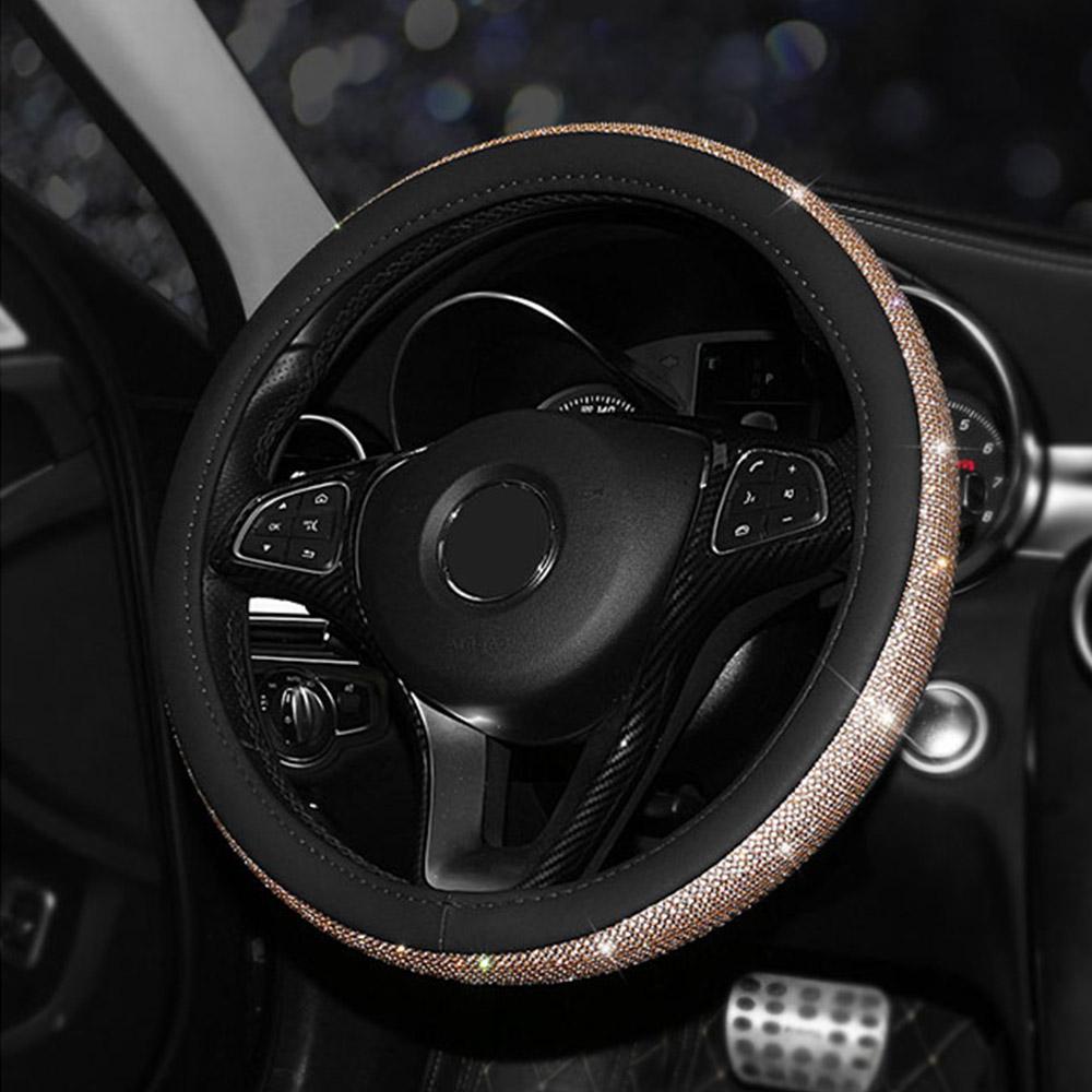 Carbon Leather Elastic Basic Car Steering Wheel Cover Grip Universal 38cm 15inch Red
