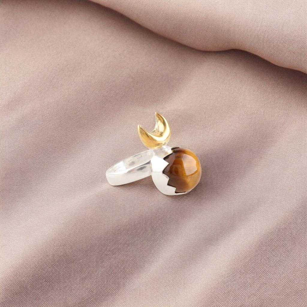 Natural Yellow Tiger Eye Gemstone 925 Solid Silver Jewelry Handmade Ring For Her RR-58-27