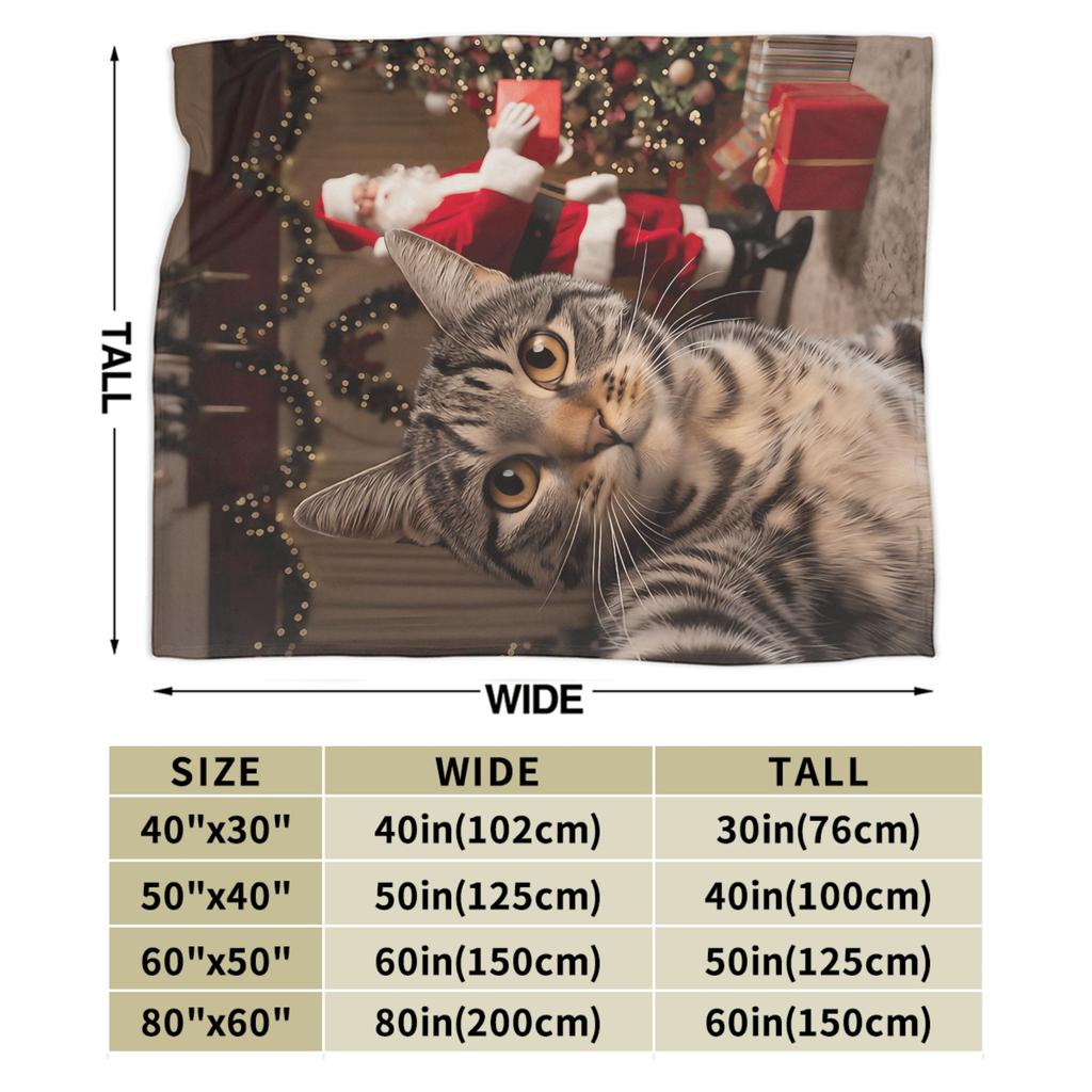 Cat Selfie with Santa Blanket Quality Super Soft Throw Blanket Autumn Girls Boys Home Decor Comfortable Bedspread