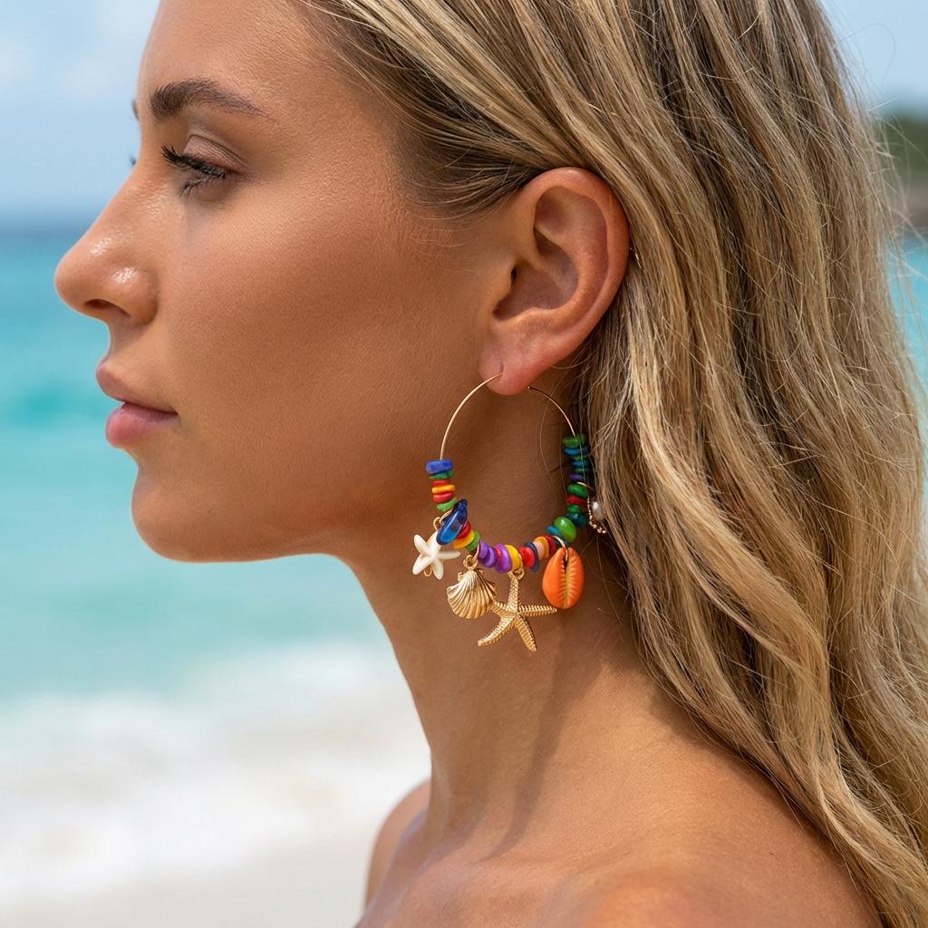 Colorful Rainbow Hoop Earrings for Women Tropical Beach Coastal Charm Dangle Summer Vacation Dopamine Statement Jewelry