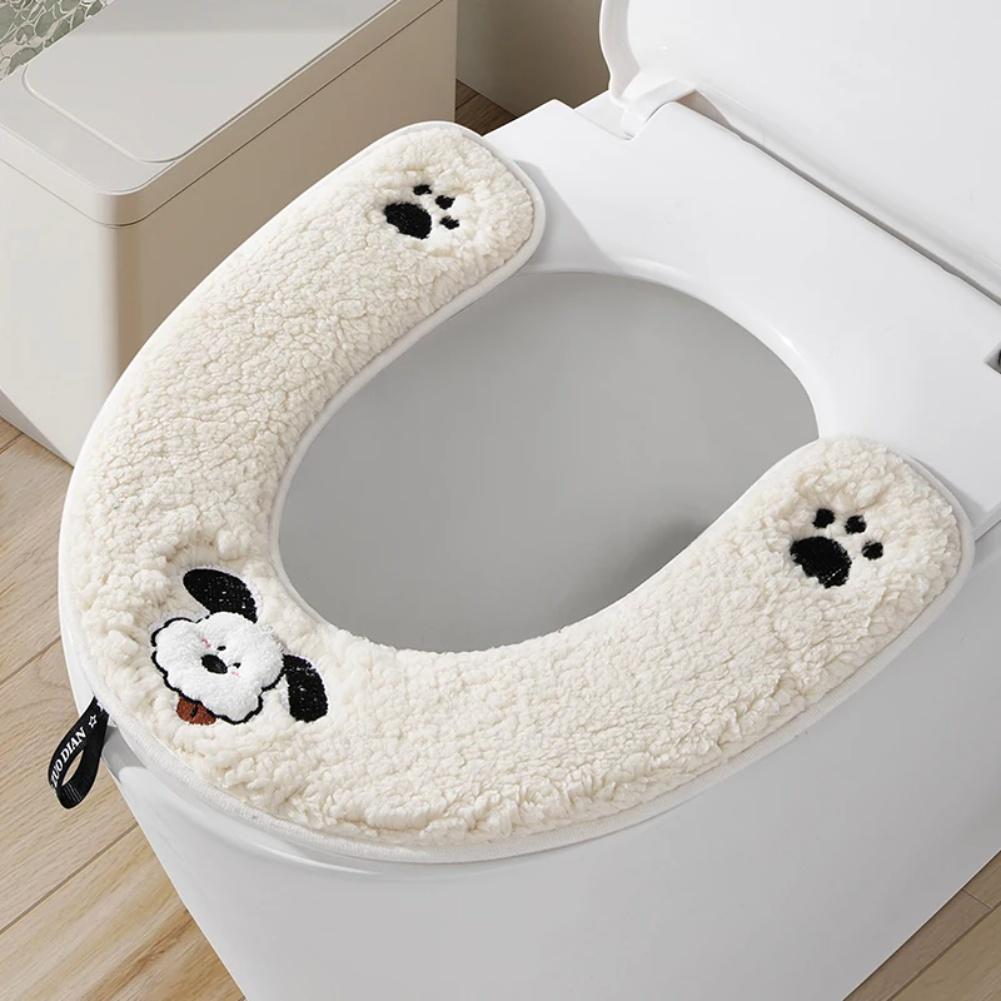 Thickened Plush Toilet Seat Cover Soft Washable Toilet Warmer Cover Fits Most Common Toilet Seat Shapes and Sizes