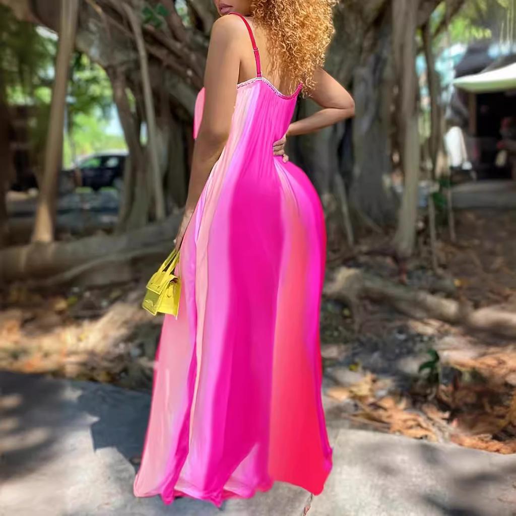 GMXIA Summer Women's Sexy Printed Sexy Deep V Halter Long Dresses