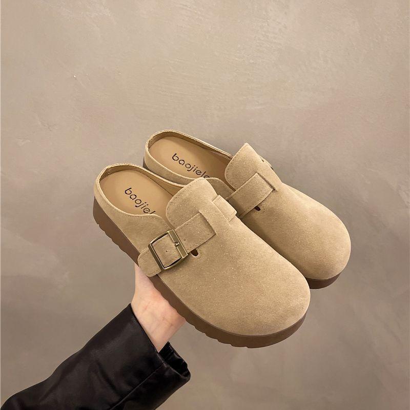 

Birkenstock shoes women s spring and autumn 2025 new super fire platform women s shoes bag head half slippers outer wear versatile shoes casual shoes 35 хаки