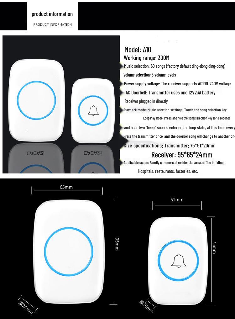 Wireless Ultra-Long Distance Waterproof Doorbell with Remote Control for Home and Elderly