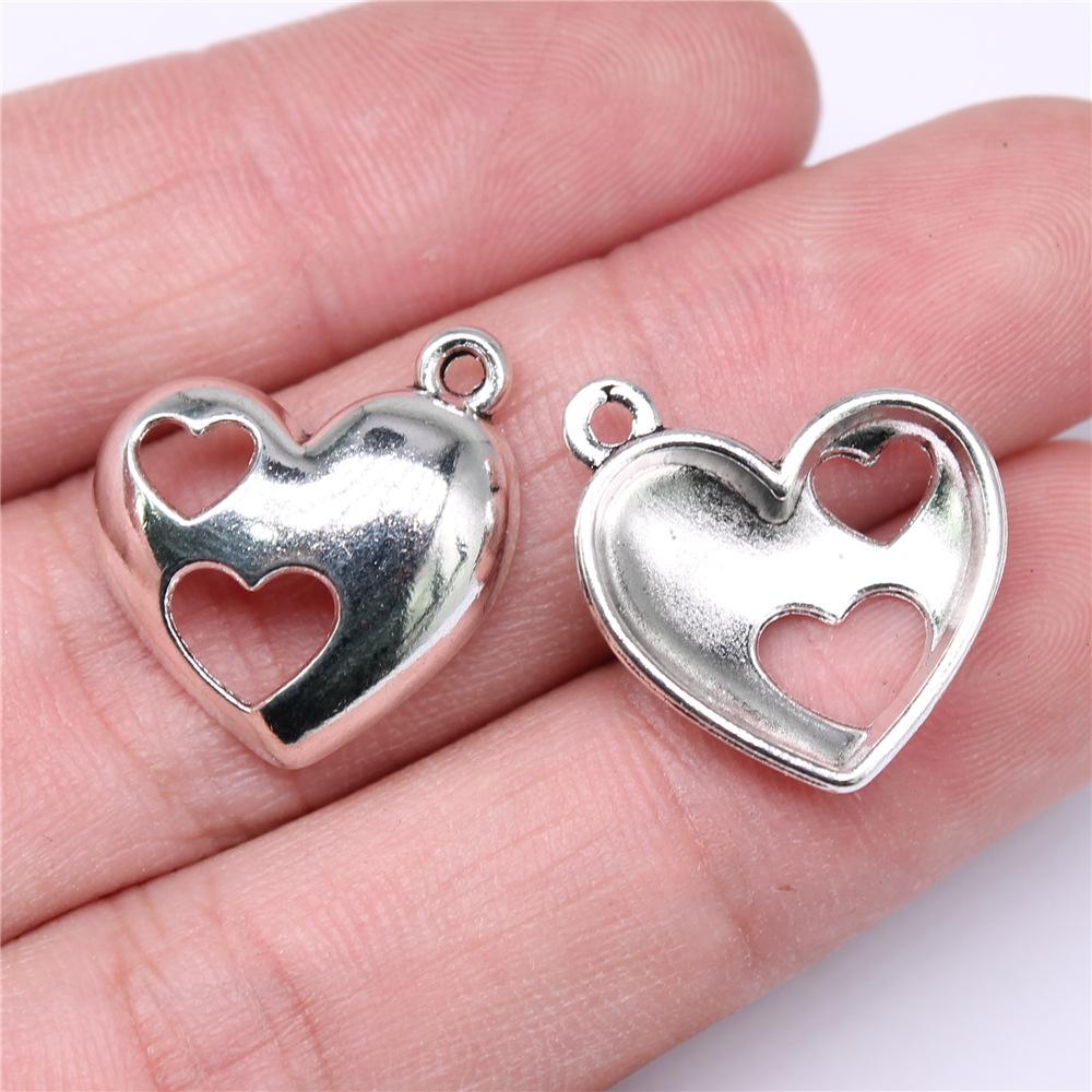 10pcs Heart Charms For Jewelry Making Antique Bronze Silver Color Pendants DIY Crafts Making Findings Handmade Tibetan Jewelry