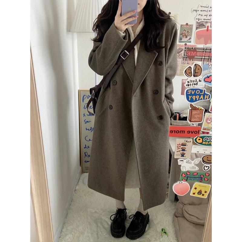Women's Mid-Length Black Wool Coat, Winter 2025 Korean Style, Loose Slimming, Thickened Padding
