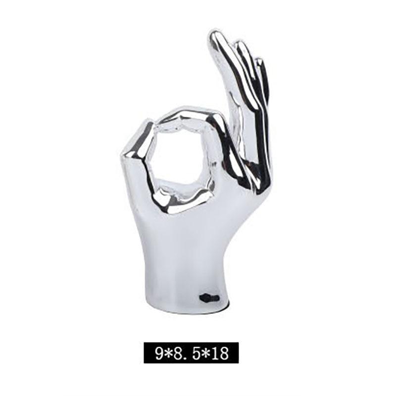 Creative Resin Figurines Silver Gesture OK Finger Hand Sculpture Thumb Ornament  Decorative Figurines Home Decoration