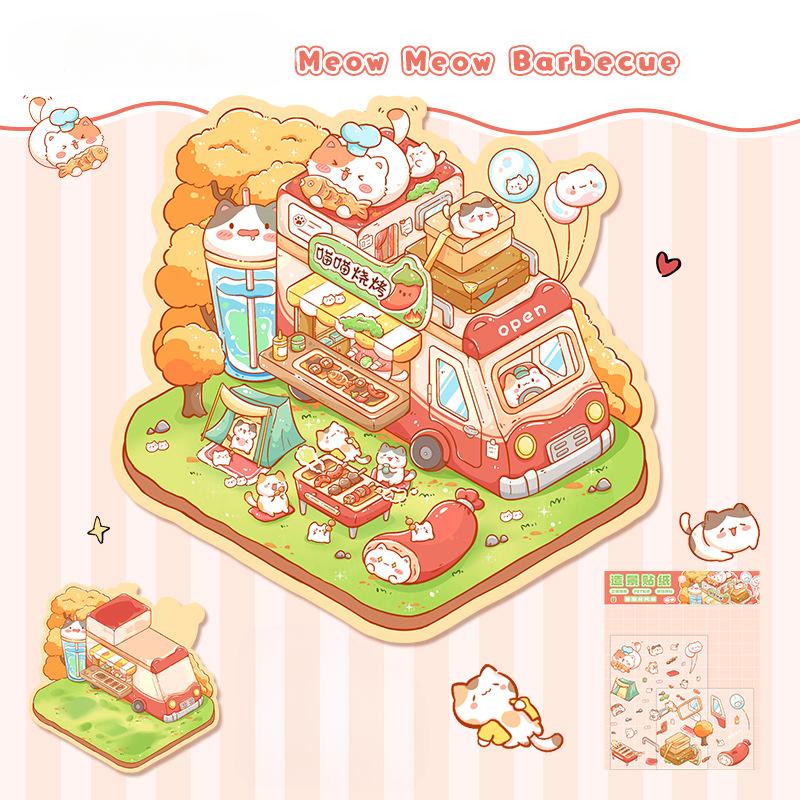 Cartoon Miniature Scene 3D Stickers Retro DIY  PET Landscape Stickers Decompression Korean Stationery Scrapbooking Posters