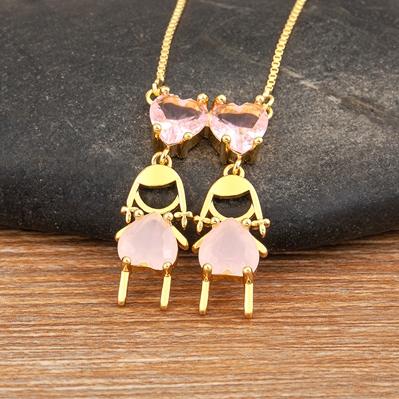 

Nidin Hot Sale Gold Plated Boys and Girls Pendant Necklace Copper CZ Cute Friendship Link Chain Jewelry For Mother s Day Gift