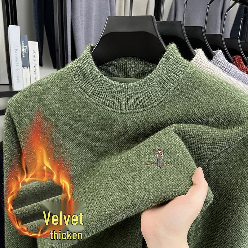 

Men s 2025 Winter Plus Velvet Thick Half-High Collar Embroidered Sweater XXXXL/190 [185-200 jin]