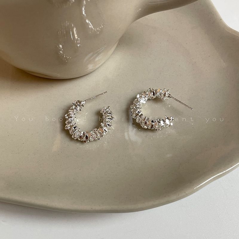 

Niche Style Small Pieces of Silver Square round Face Cold Wind Female Stud Earrings Silver broken silver earrings-Silver Needle (2cm)