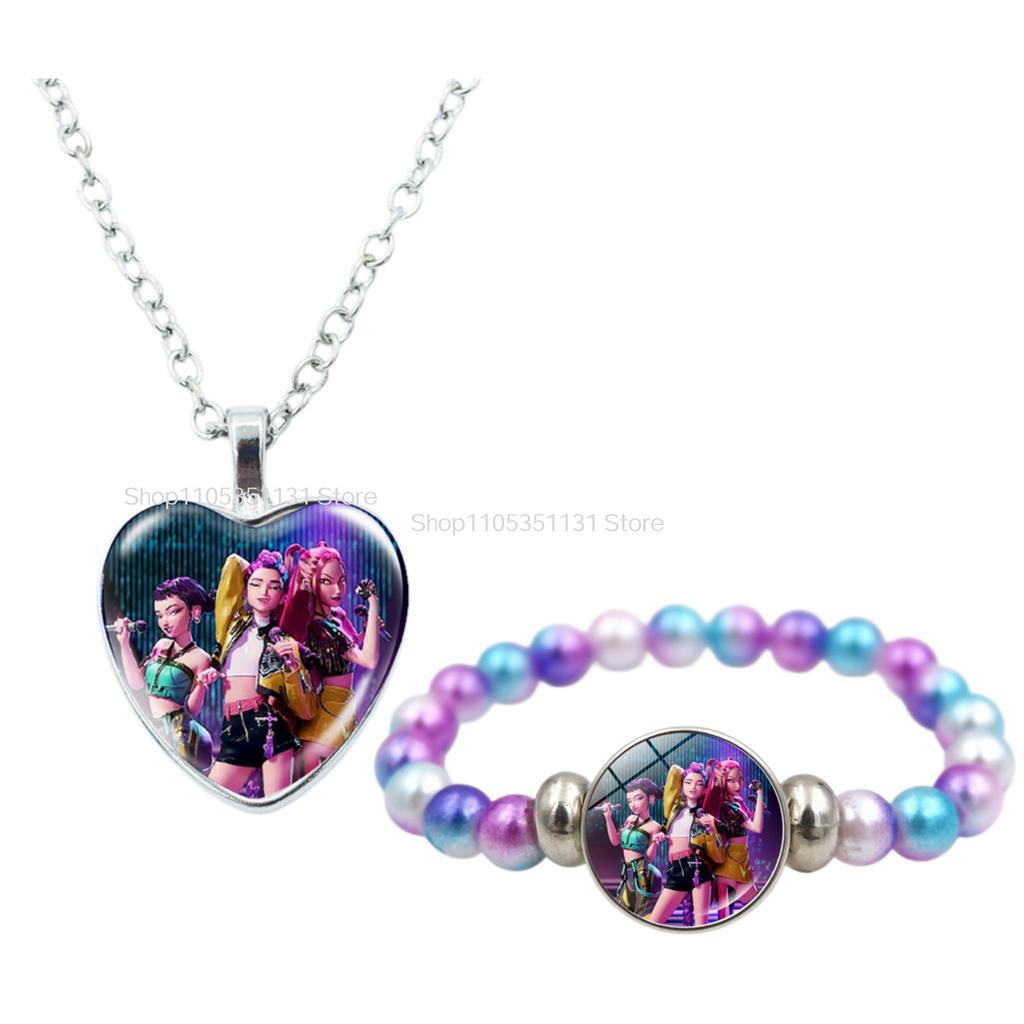 Anime Bracelet Wristband Nacklace Beaded Heart Pendant Cute Cosplay Jewelry Set Accessories Party Gifts for Fans Kids Girls