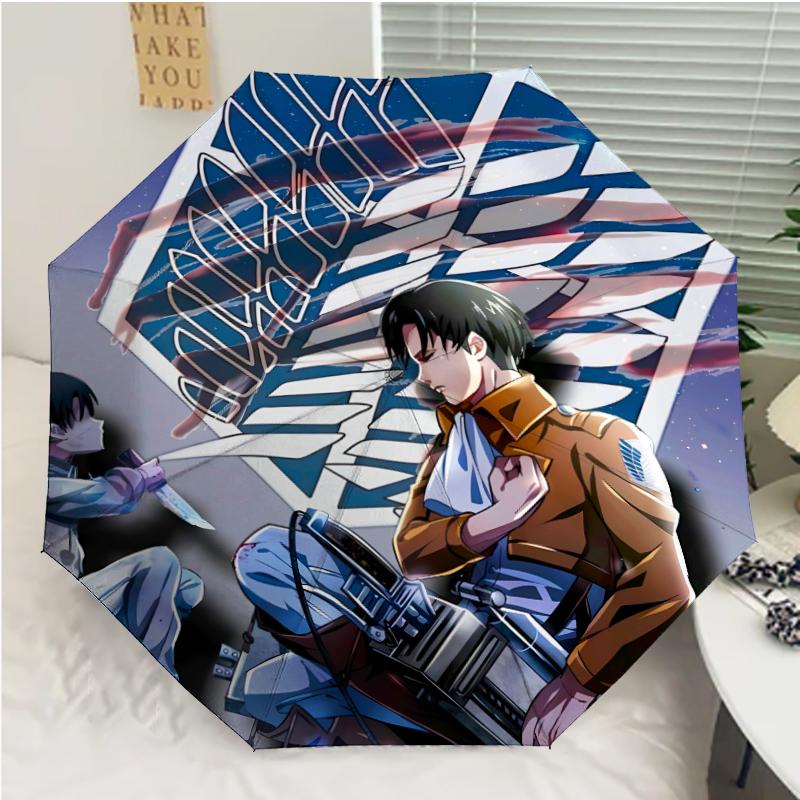 Attack On Titan Print Automatic Umbrella, 8 Rib Iron Frame, Plastic Handle, Suitable for Outdoor Travel &Daily , Ideal Gift