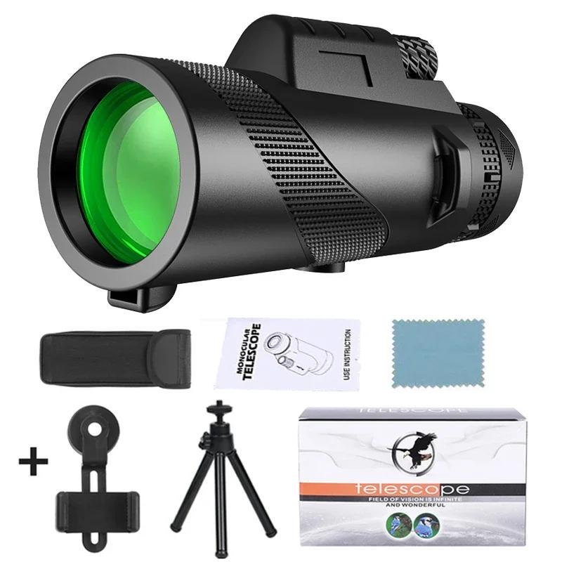 Hd Monocular Telescope 80X100 Long Range Zoom Bak4 Prism Telescope with Tripod Phone Clip Hunting Camping Bird Watching Hiking