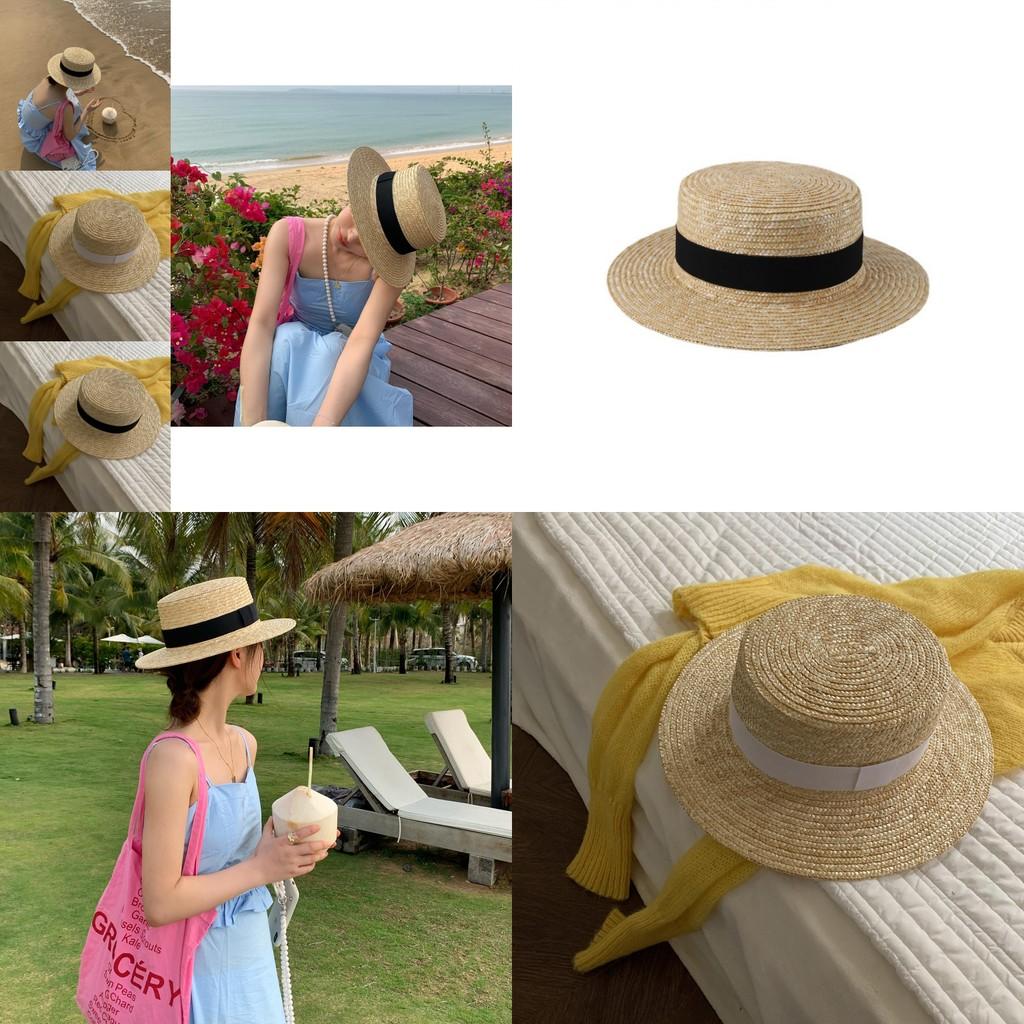 Beach Ready Womens Straw Hat For Sun Protection In Classic Black And White