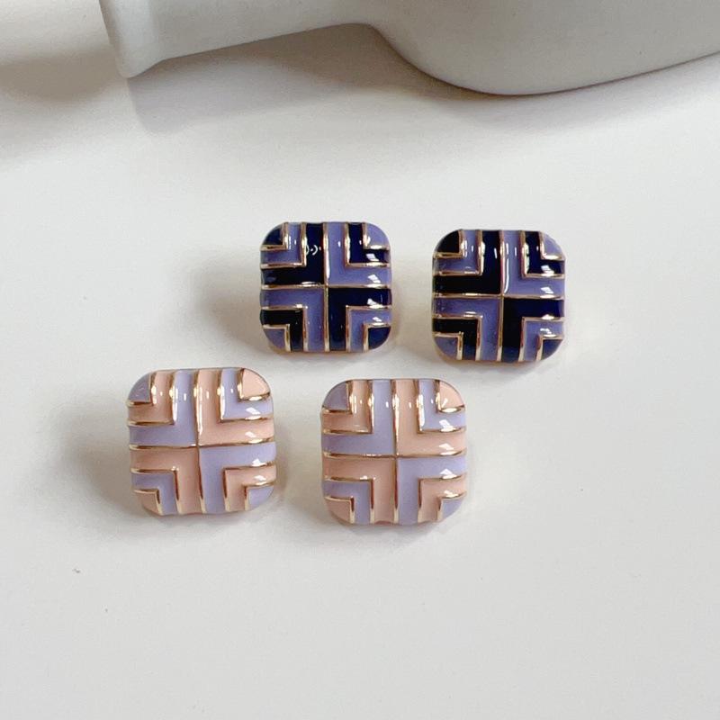 

Retro Hong Kong Style Square Enamel 925 Silver Stud Earrings in Trendy Colors