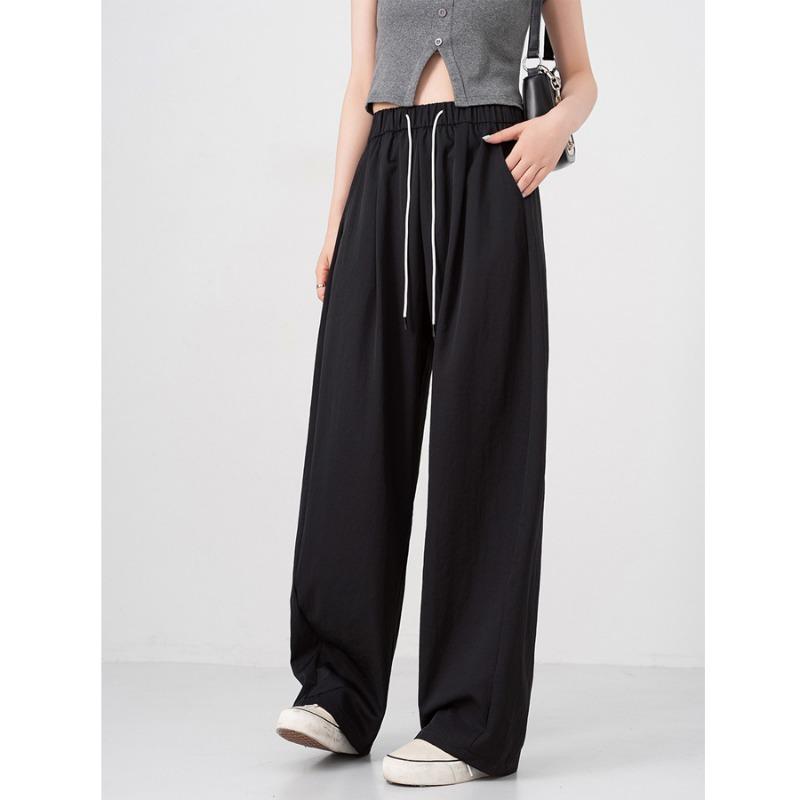 White Sports Wide-leg Straight-leg Pants Women's Summer Thin Mid-waist Drape Loose Casual Small Banana Scimitar Pants